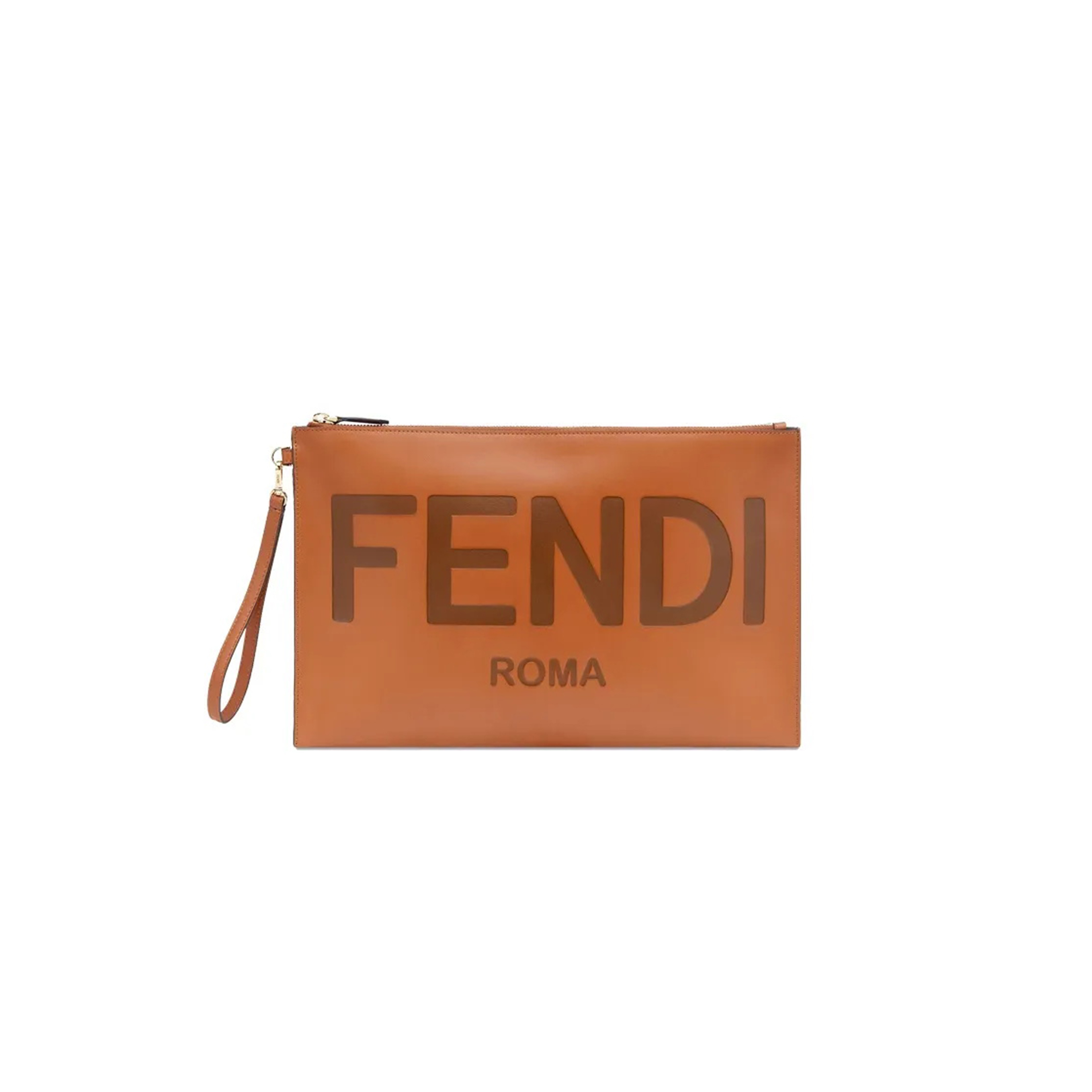 FENDI VITELLO KING LOGO EMBOSSED LARGE FLAT POUCH CUOIO 8N0178AC9LF0QVK (35*23*1cm)